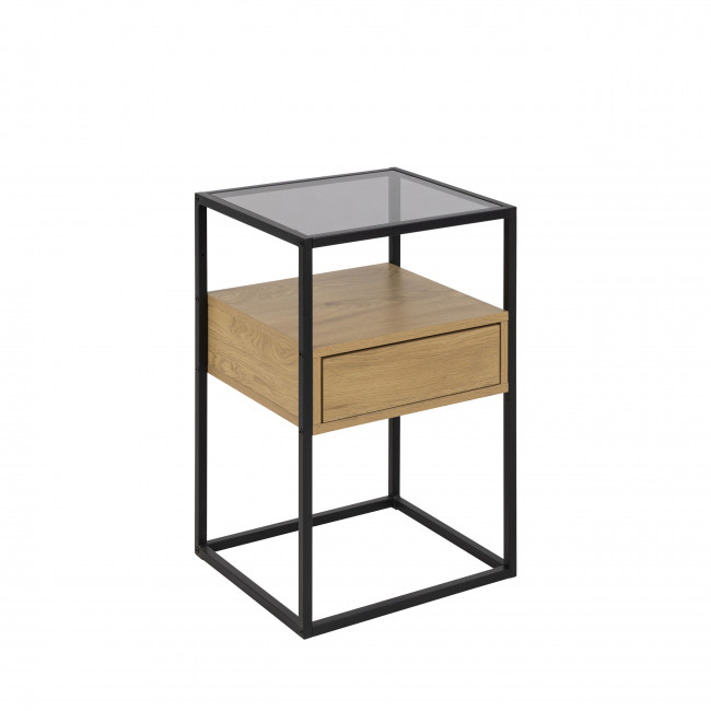 Luma - Table de chevet 1 tiroir en verre, bois et métal