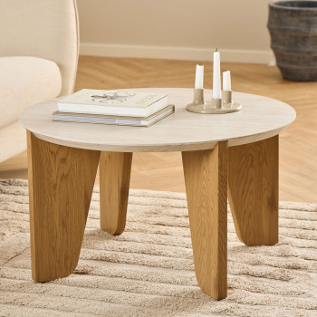 Vivo - Table basse ronde en effet travertin ø80cm