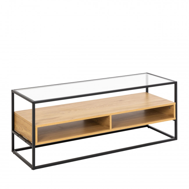 Luma - Meuble TV en verre, bois et métal L120cm
