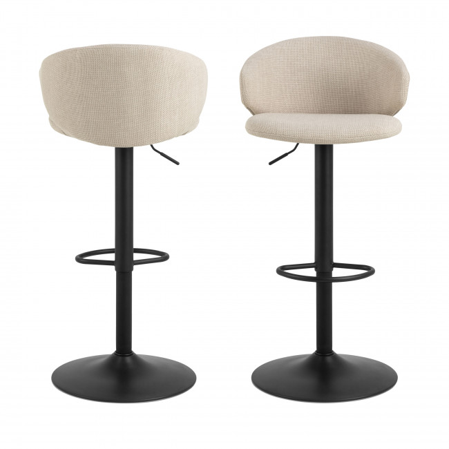 Kora - Lot de 2 tabourets de bar en tissu et métal H61cm