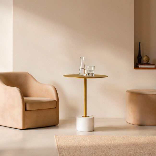 Lecco - Table d'appoint en effet laiton et marbre ø41cm