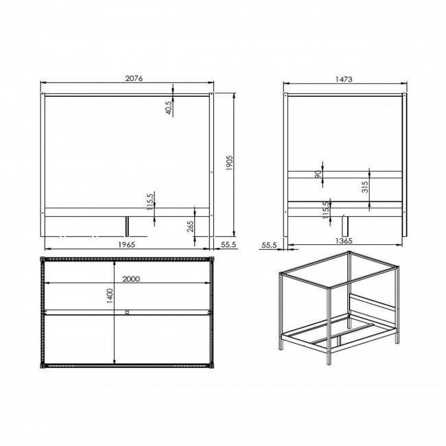 Azura - Lit à baldaquin en bois 140x200cm