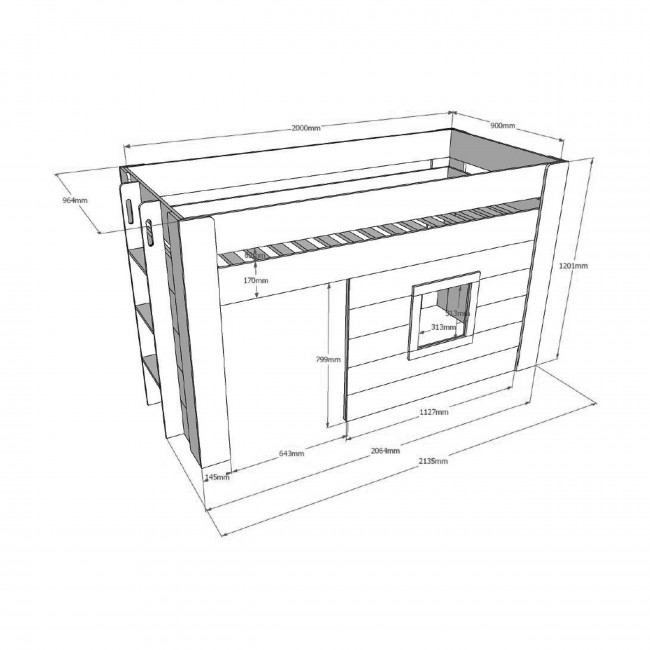 Tino - Lit enfant mezzanine en bois 90x200cm