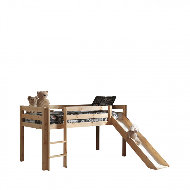 Luna - Lit enfant mezzanine avec toboggan en bois 90x200cm