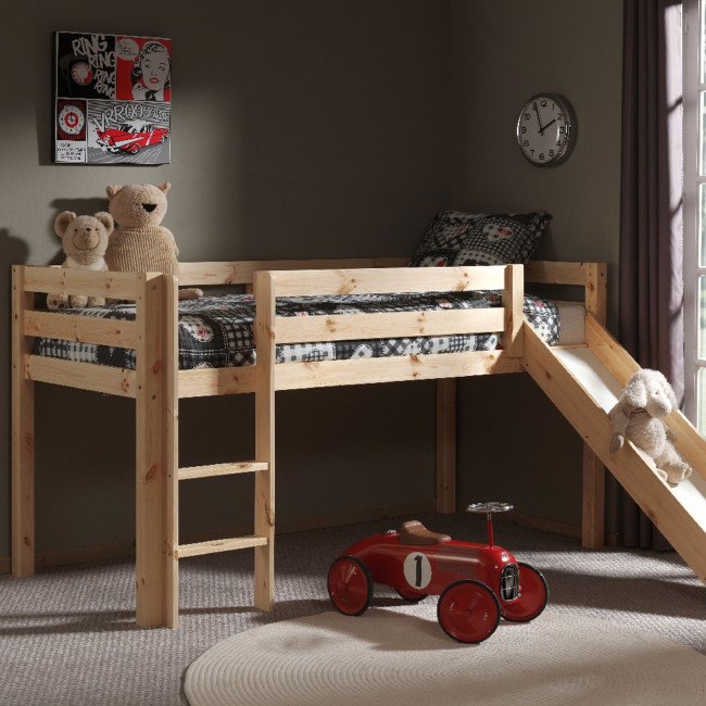 Luna - Lit enfant mezzanine avec toboggan en bois 90x200cm