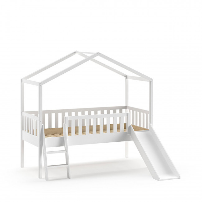 Alapi - Lit enfant surélevé avec toboggan en bois 90x200cm