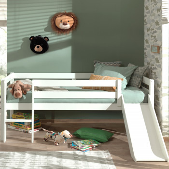 Orion - Lit enfant surélevé avec toboggan en bois 90x200cm