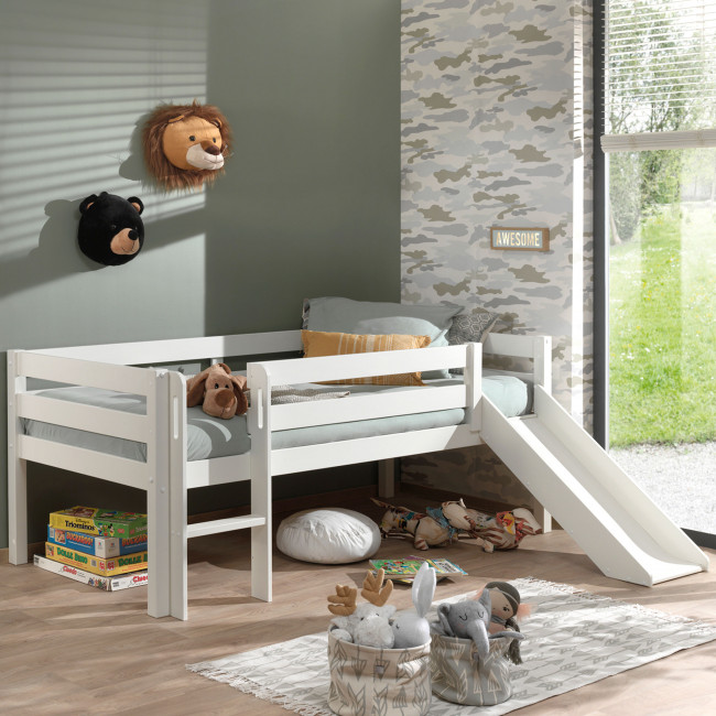 Orion - Lit enfant surélevé avec toboggan en bois 90x200cm