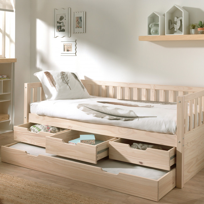 Zip - Lit enfant banquette 4 tiroirs en bois 90x200 cm
