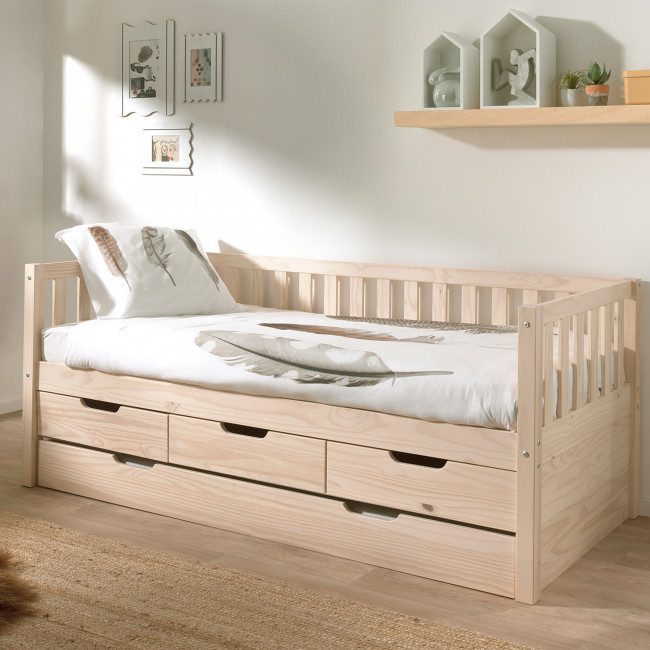 Zip - Lit enfant banquette 4 tiroirs en bois 90x200 cm