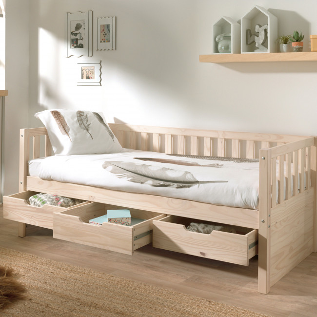 Zip - Lit enfant banquette 4 tiroirs en bois 90x200 cm