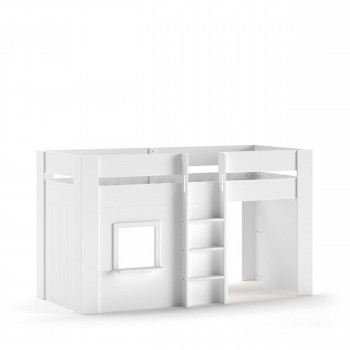 Teo - Lit enfant mezzanine avec échelle en bois 90x200cm