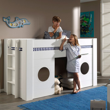 Hublot - Lit enfant mezzanine en bois 90x200cm