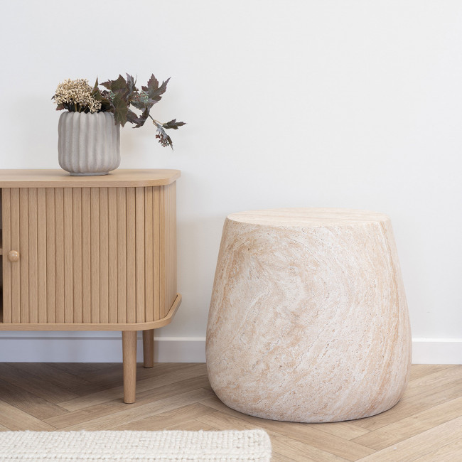 Bonn - Table d'appoint ronde effet travertin ø47,5cm