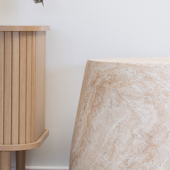 Bonn - Table d'appoint ronde effet travertin ø47,5cm