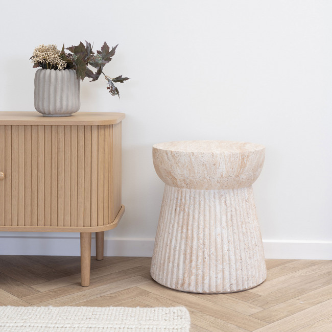 Bonn - Table d'appoint ronde effet travertin ø37cm