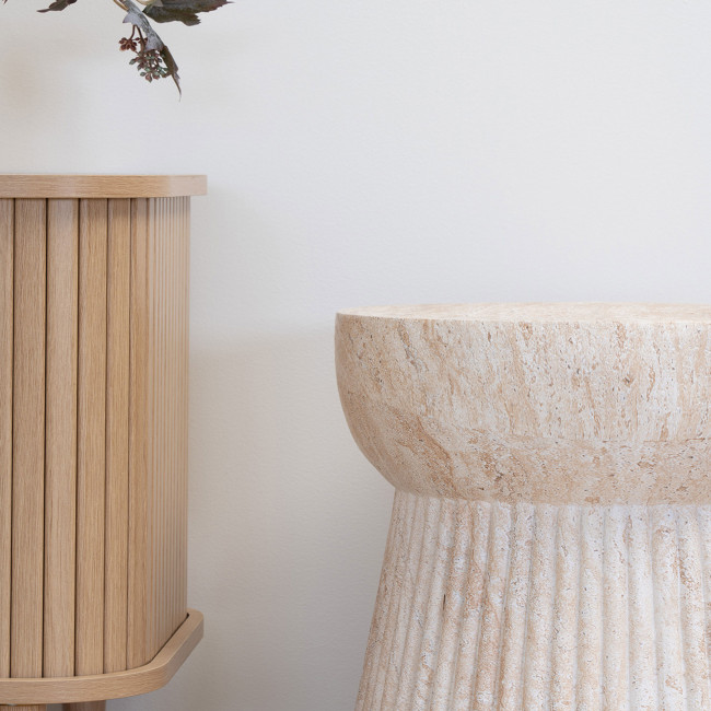 Bonn - Table d'appoint ronde effet travertin ø37cm