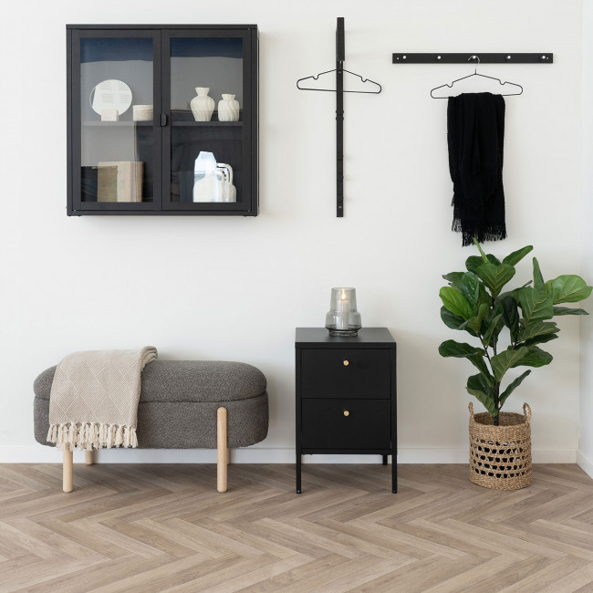 Branca - Banc coffre en tissu et bois L98cm