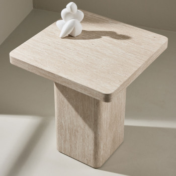 Qvart - Table d'appoint carrée effet travertin 50x50cm
