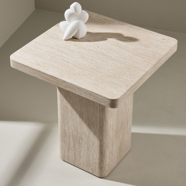 Qvart - Table d'appoint carrée effet travertin 50x50cm