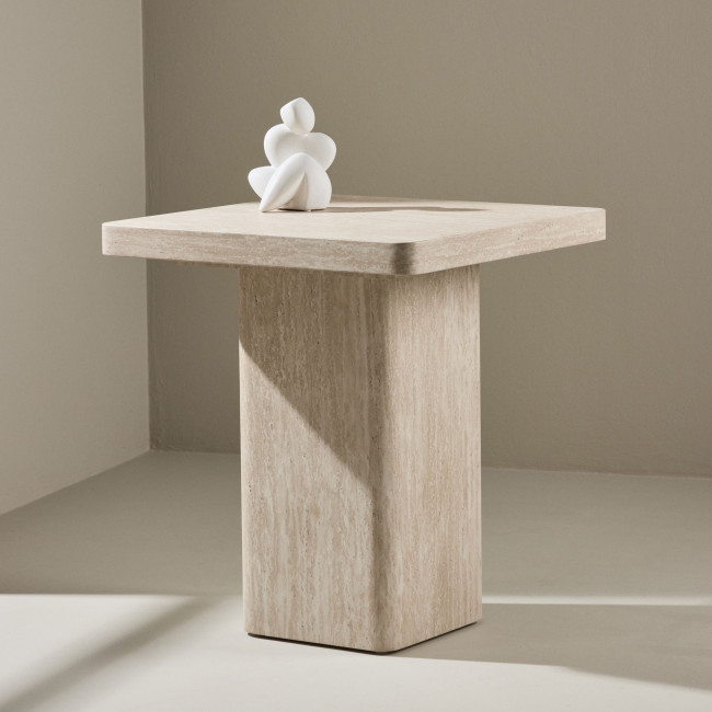 Qvart - Table d'appoint carrée effet travertin 50x50cm