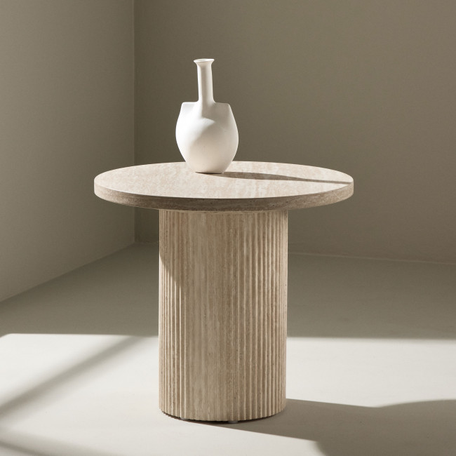 Haron - Table d'appoint ronde effet travertin ø50cm