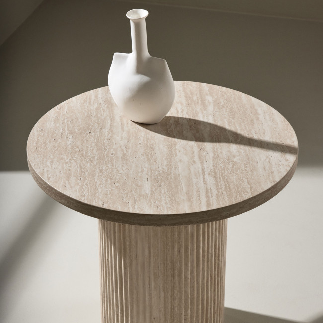 Haron - Table d'appoint ronde effet travertin ø50cm
