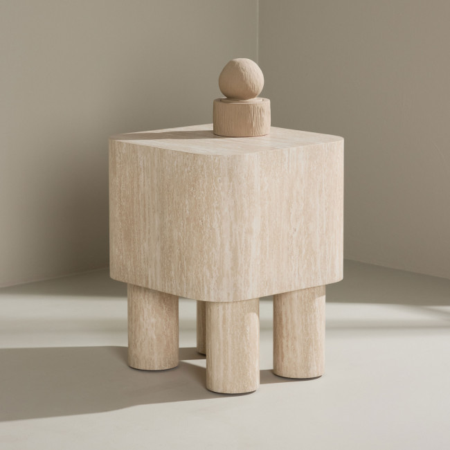 Klirou - Table d'appoint carrée effet travertin 40x40cm