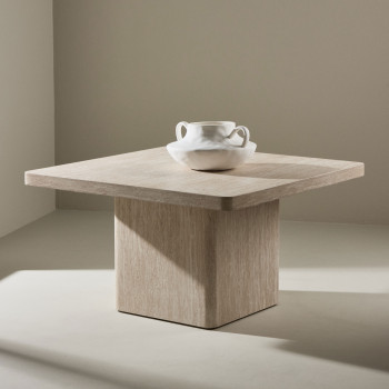 Qvart - Table basse carrée effet travertin 80x80cm