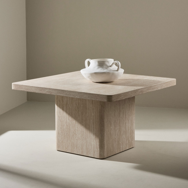 Qvart - Table basse carrée effet travertin 80x80cm