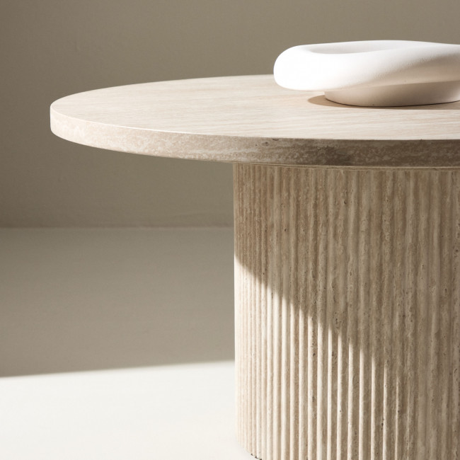 Haron - Table basse ronde en bois effet travertin ø80cm