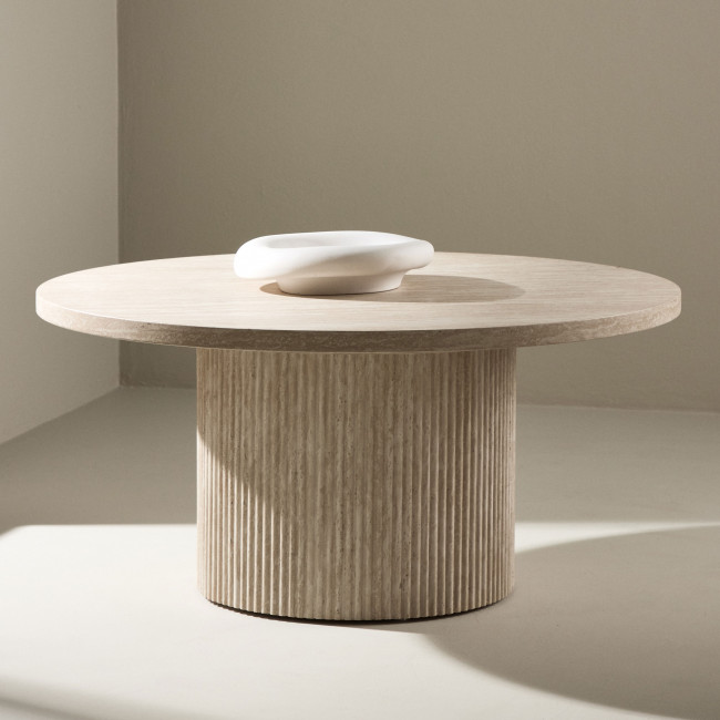Haron - Table basse ronde en bois effet travertin ø80cm