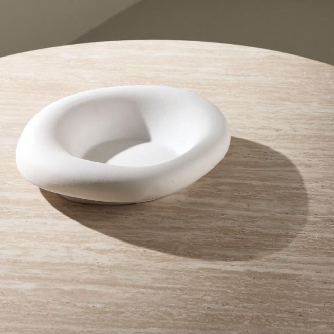 Haron - Table basse ronde en bois effet travertin ø80cm