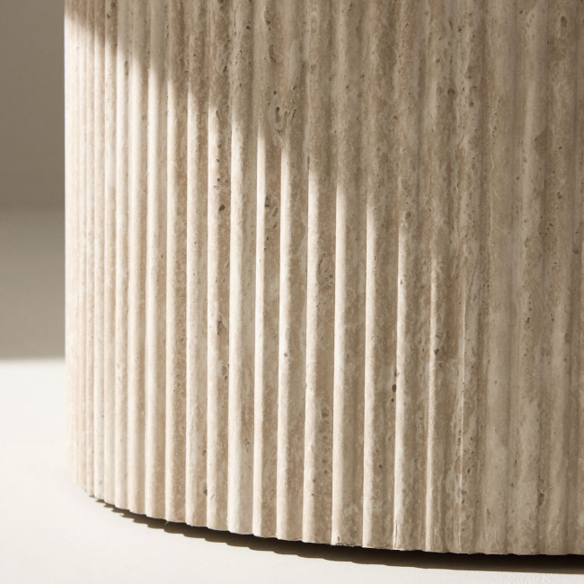 Haron - Table basse ronde en bois effet travertin ø80cm