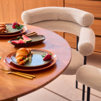 Nori - Lot de 2 fauteuils de table en tissu bouclette et métal