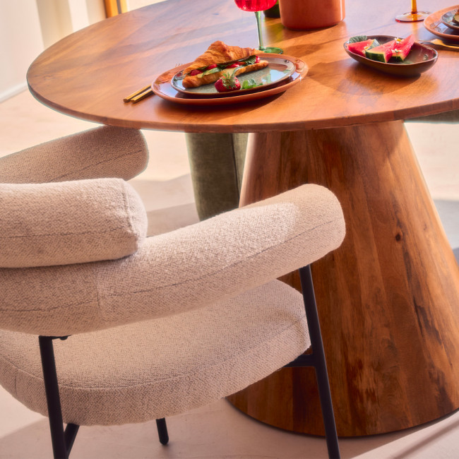 Nori - Lot de 2 fauteuils de table en tissu bouclette et métal