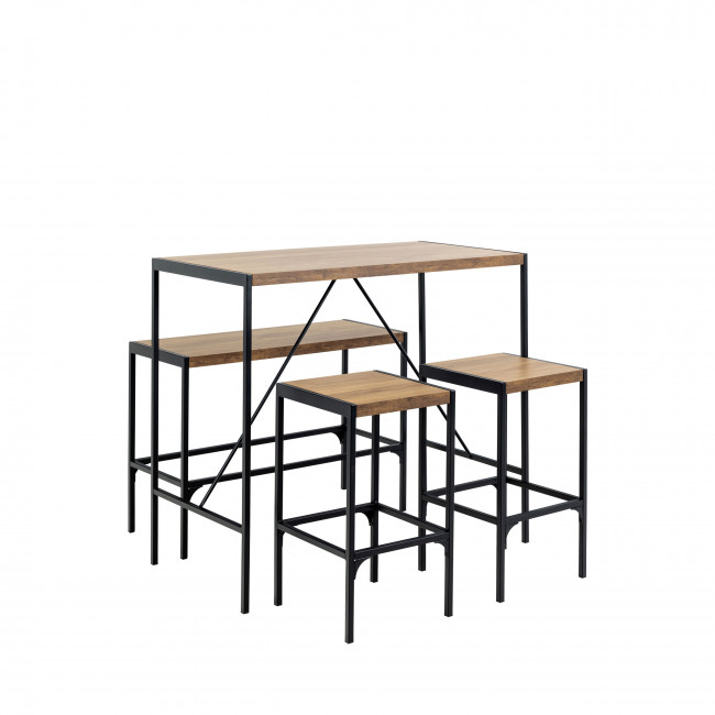 Skal - Ensemble table de bar pour 4 personnes en bois et métal H105cm