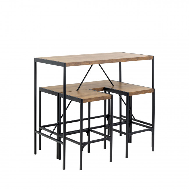 Skal - Ensemble table de bar pour 4 personnes en bois et métal H105cm