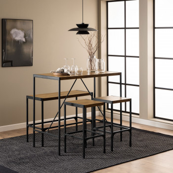 Skal - Ensemble table de bar pour 4 personnes en bois et métal H105cm