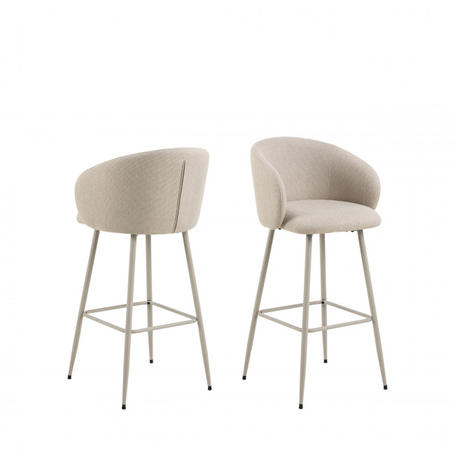 Vako - Lot de 2 tabourets de bar en tissu pieds beiges H78cm