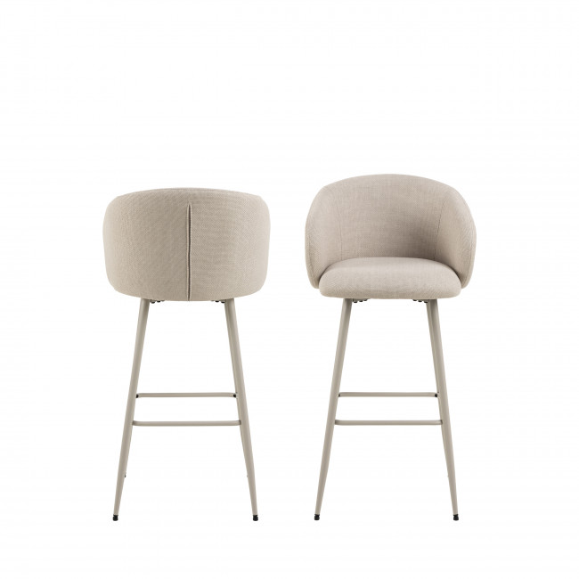 Vako - Lot de 2 tabourets de bar en tissu pieds beiges H78cm