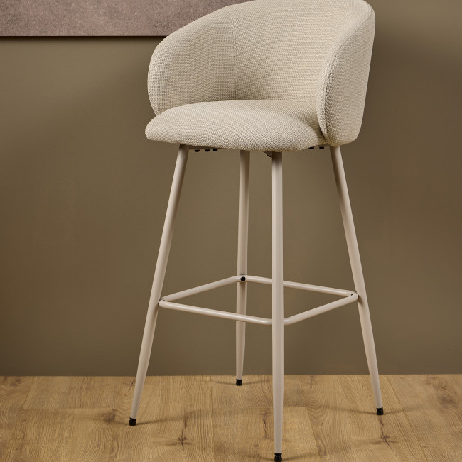 Vako - Lot de 2 tabourets de bar en tissu pieds beiges H78cm