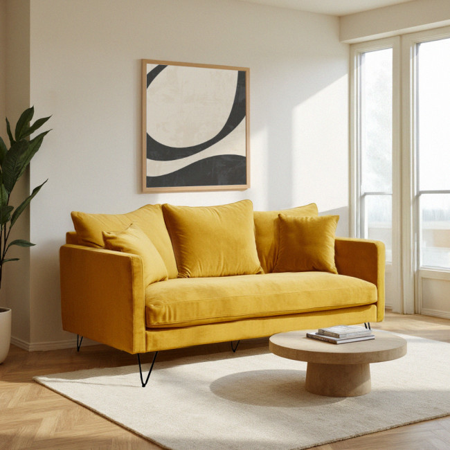 Villabon - Canapé en velours 3 places pieds noirs