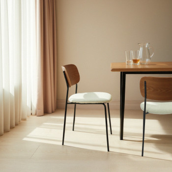 Jens - Lot de 2 chaises en bois, tissu bouclette et métal