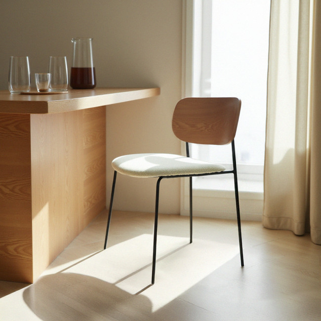 Jens - Lot de 2 chaises en bois, tissu bouclette et métal