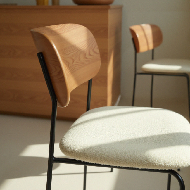 Jens - Lot de 2 chaises en bois, tissu bouclette et métal