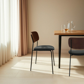 Jens - Lot de 2 chaises en bois foncé, simili et métal