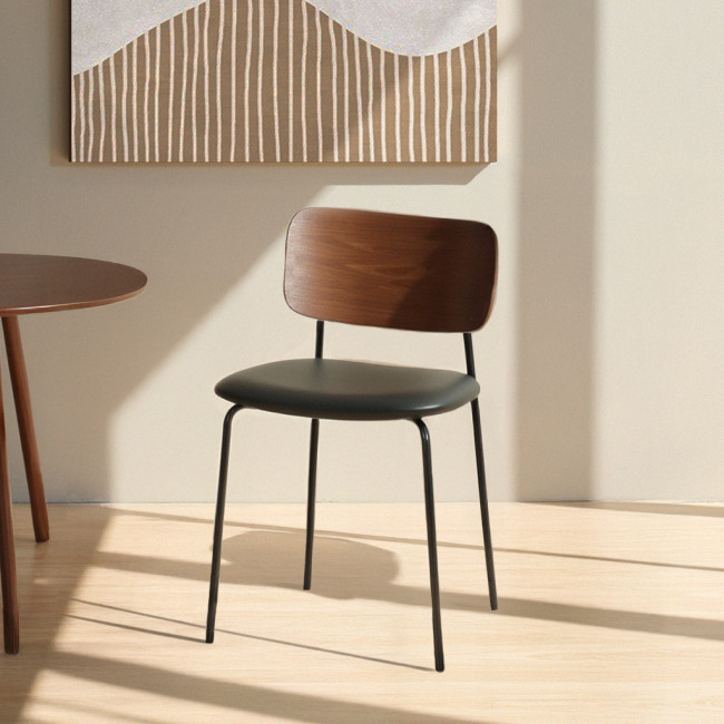 Jens - Lot de 2 chaises en bois foncé, simili et métal