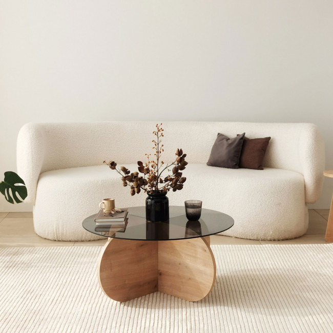 Bully - Table basse ronde en verre trempé et bois ø75cm