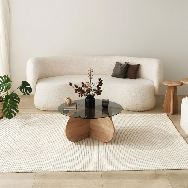 Bully - Table basse ronde en verre trempé et bois ø75cm